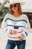 White Color Block Striped Pointelle Knit Sweater