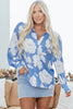 Sky Blue Floral Print Button Up Pleated Detail Puff Sleeve Shirt