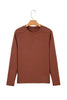 Chestnut Raw Seam Detail Solid Color Long Sleeve Top
