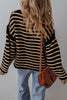 Black Stripe Drop Shoulder Round Neck Loose Sweater