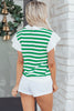 Black Stripe Collar V Neck Ruffled Short Sleeve Blouse