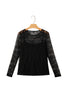 Black Lace Crochet Mesh Patched Slim Fit Long Sleeve Top