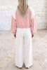 Light Blue Polka Dot Patchwork Colorblock Long Sleeve Casual Two Piece Pants Set