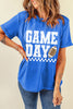 Dark Blue GAME DAY Checkered Print Rugby Graphic T Shirt