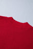Fiery Red Bow Embroidered Graphic Ribbed Sweater Top