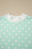 Green Polka Dot Print Color Block Trim Mock Neck Short Set