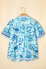 Sky Blue Plus Size Scalloped Trim Floral Short Sleeve Blouse