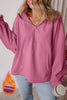 Parchment Fleece Lined Half Zipper Kangaroo Pockets Loose Hoodie