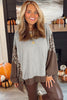 Gray Color Block Leopard Patchwork Dolman Sleeve High Low Baggy Sweatshirt
