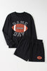 Black GAME DAY Rugby Football Graphic Pullover and Shorts Casual Outfit