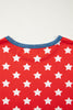 Red Stars Print Colorblock Binding Tape Collar Cuff Viscose Tunic Top