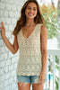 White V Neck Textured Hollow-out Sweater Vest