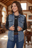 Ashleigh Blue Solid Denim Button Front Pocket Sleeveless Cowboy Vest