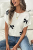 Black Bow Pattern Knit Short Sleeve Sweater