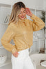 Gold Metallic Balloon Sleeve Buttoned High Neck Loose Blouse