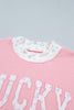 Pink High Neck Floral Patch Embroidery Long Sleeve Sweatshirt