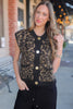 Black Leopard Print Knit Sleeveless Regular Wash Sweater Vest