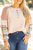 Parchment Plus Size Plaid Patchwork Layered Henley Top