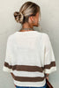 Brown Striped Accent Notched V Neck Cropped Sweater T Shirt