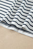 Blue Stripe V Neck Ruffle Contrast Sleeve Top Drawstring Pants 2pcs Set