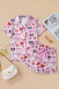 Pink Cute Ribbon Bows Printed Shirt Style 2pcs Short Pajama Set