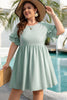 Grass Green Ruffle Trim Short Sleeve Plus Size Flared Mini Dress
