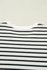 White Stripe Ruffle Trim Drop Shoulder Top Drawstring Loose Pant Set