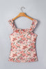 Multicolour Retro Floral Ruffle Trim Square Neck Tank Top