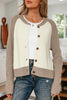 White Color Block Ribbed Knit Button Down Sweater Cardigan