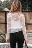 Apricot Pink Sheer Floral Lace Mesh Mock Neck Long Sleeve Top