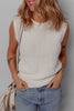 White Solid Color Eyelet Knit Crew Neck Sweater Vest