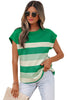 Black Stripe Mixed Print Crew Neck Cap Sleeve T Shirt