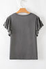 Dark Grey Layered Ruffle Short Sleeve Round Neck Top