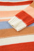 Pink Striped Colorblock Round Neck Drop Shoulder Sweater
