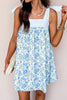 Sky Blue Floral Print Striped Patchwork Bow Knot Straps Mini Dress
