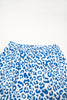 Blue Leopard Elastic Waist Lace up Contrast Trim Casual Shorts