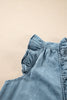 Beau Blue Frilly Ruffle Trim V Neck Chambray Tank Top
