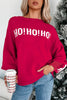 Fiery Red HO HO HO MERRY CHRISTMAS Drop Shoulder Loose Sweater