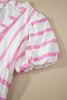 Pink Stripe Ricrac Trim Notched Neck Half Sleeve Vacation Dress