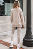 Black Solid Color Oversize Slit Sweatshirt Ribbed Leggings 2pcs Set