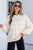 Beige Ribbed High Neck Patchwork Floral Print Baggy Pullover Sweatshirt