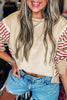 Red Stripe Sleeve Patchwork Casual Knit Top