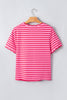 Green Stripe Scalloped Trim Round Neck T Shirt