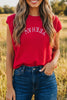 Fiery Red YEEHAW Embroidered Letter Loose Short Sleeve Sweater