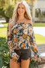 Blue Floral Off Shoulder Bell Sleeve Smocked Peplum Top