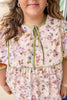 Black Plus Size Floral Print Contrast Trim Striped Detail Babydoll Blouse