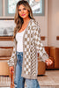 Brown Checkered Open Front Drop Shoulder Cardigan