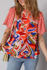 Red Paisley Geometric Mixed Print Patchwork Puff Sleeve Blouse Top