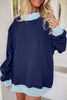 Pink Colorblock Trim Crewneck Long Sleeve Pullover Sweatshirt