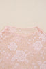 Apricot Pink Sheer Floral Lace Mesh Mock Neck Long Sleeve Top